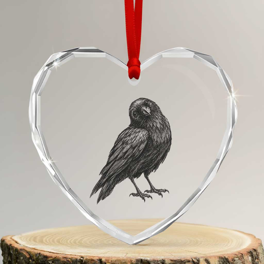 Curious Raven Crow Heart Crystal Glass Ornament Vintage Dark Academia Gothic Black Bird Graphic TS10 Transparent Glass 3'' Heart Print Your Wear