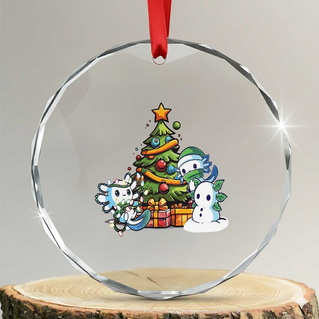 Cute Axolotl Xmas Tree Crystal Glass Ornament TS09 Transparent Glass 3'' Circle Print Your Wear