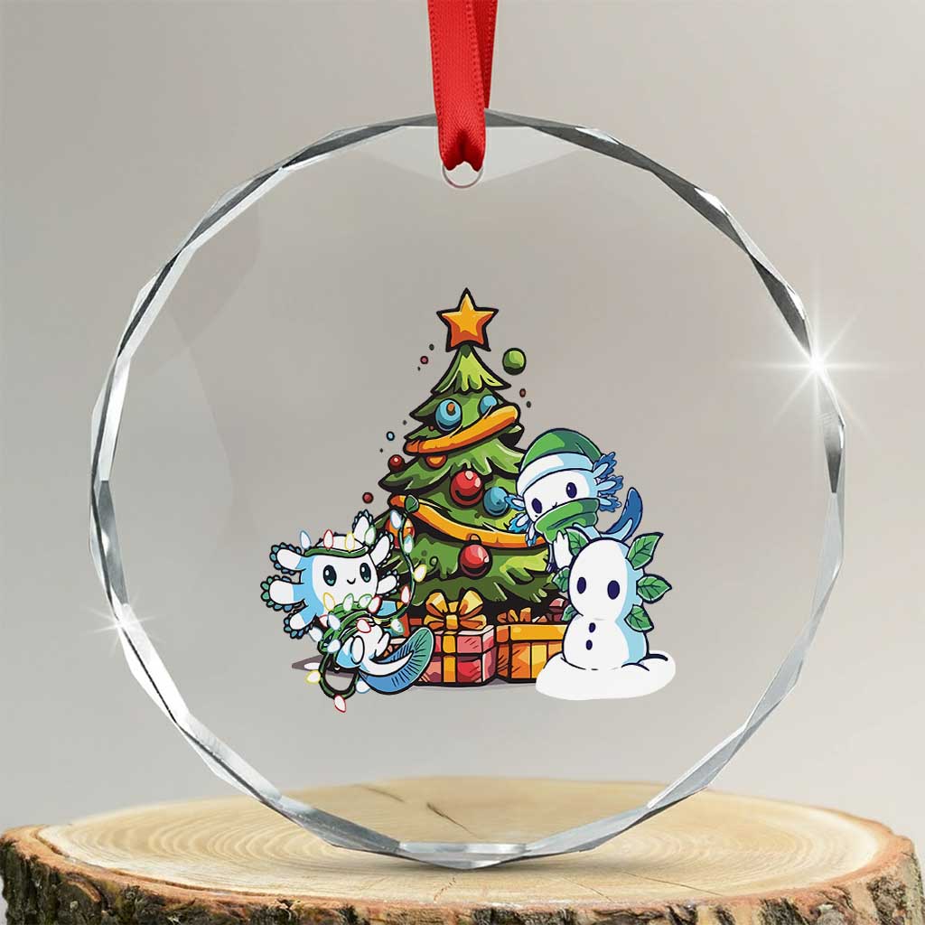 Cute Axolotl Xmas Tree Crystal Glass Ornament TS09 Transparent Glass 3'' Circle Print Your Wear