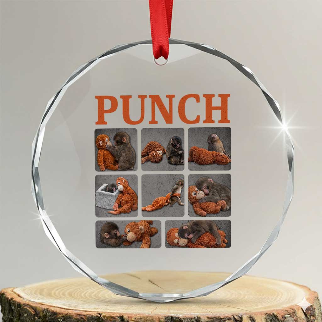 Cute Baby Monkey Punch with Plush Toy Graphic Crystal Glass Ornament TS02 Transparent Glass 3'' Circle Print Your Wear