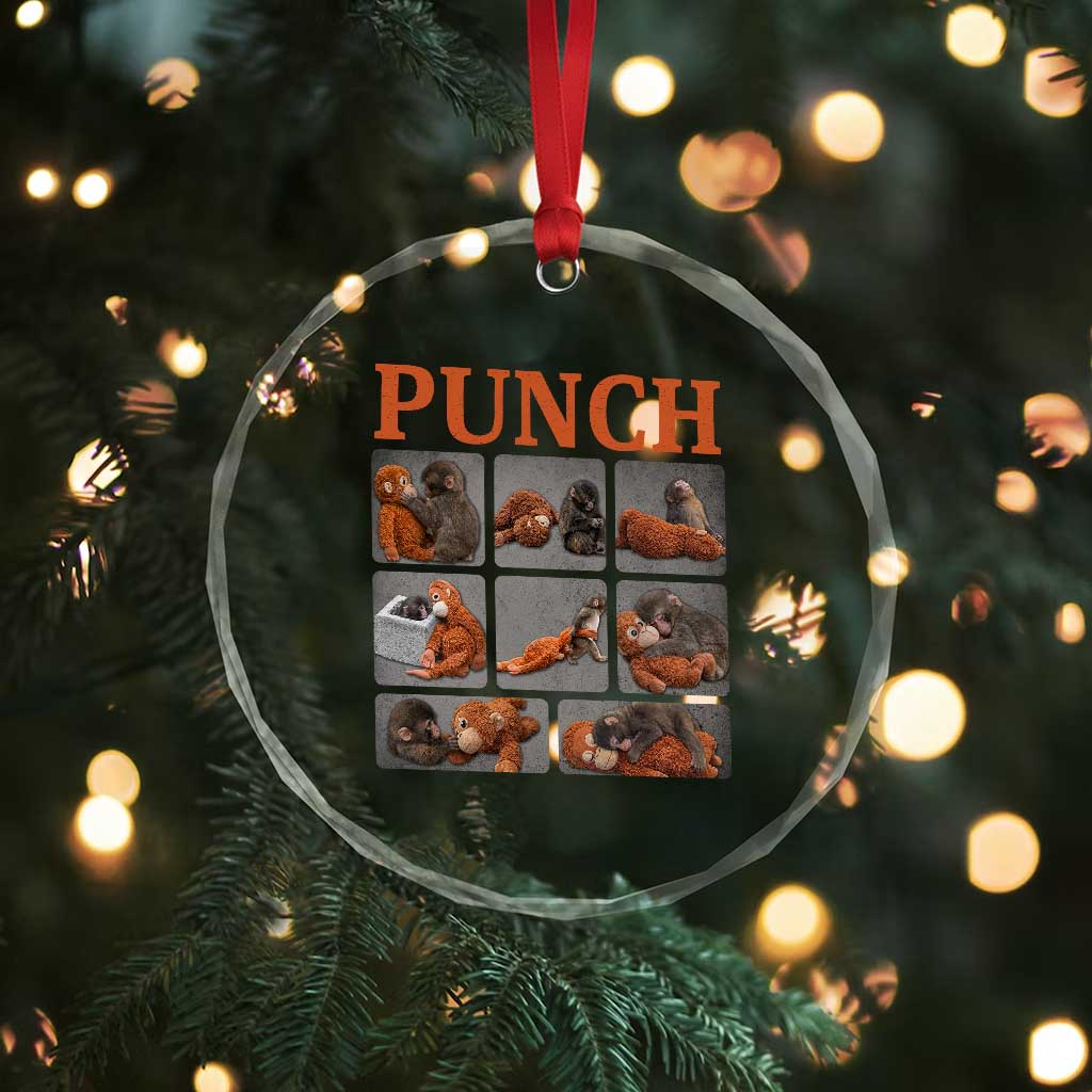 Cute Baby Monkey Punch with Plush Toy Graphic Crystal Glass Ornament TS02 Print Your Wear