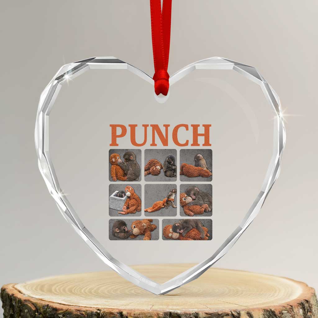 Cute Baby Monkey Punch with Plush Toy Graphic Heart Crystal Glass Ornament TS02 Transparent Glass 3'' Heart Print Your Wear