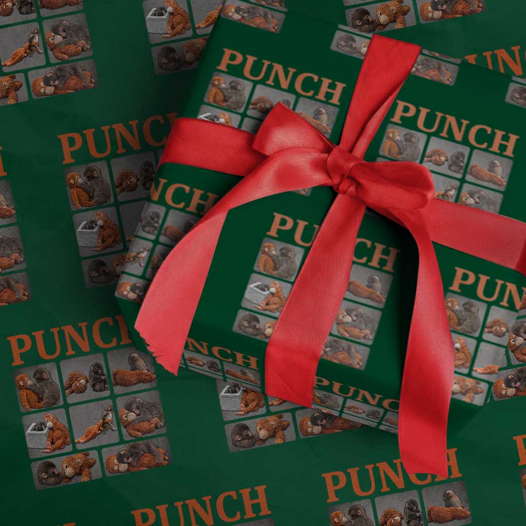 Cute Baby Monkey Punch with Plush Toy Graphic Wrapping Paper Roll TS02 Green Print Your Wear