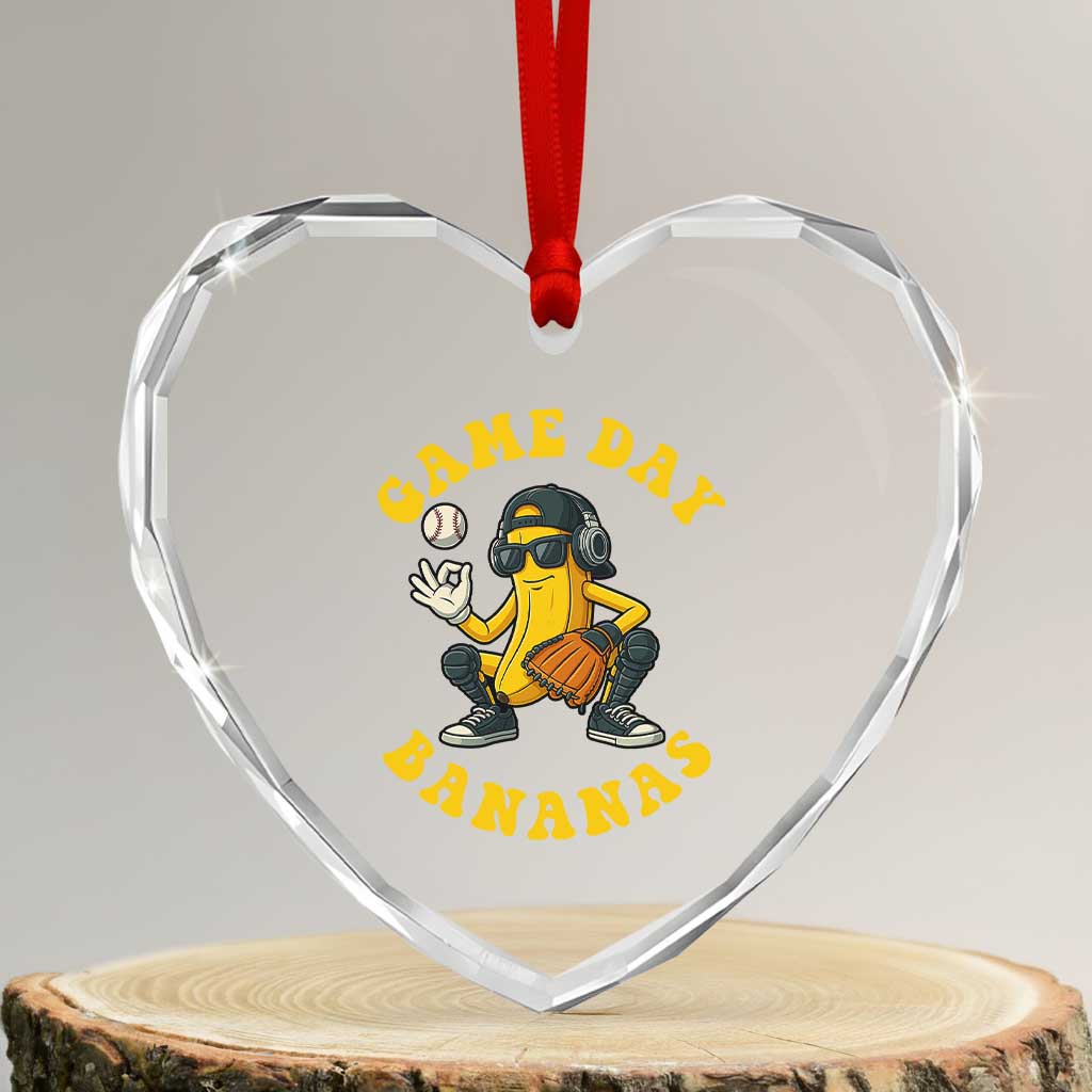 Cute Bananas Graphic Heart Crystal Glass Ornament Game Day Cool Catcher Baseball Lover TS02 Transparent Glass 3'' Heart Print Your Wear