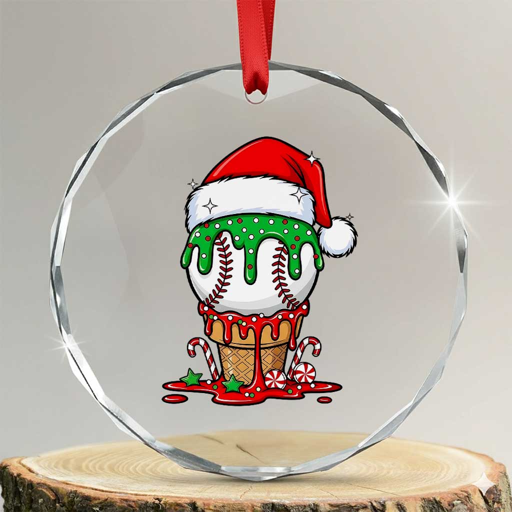 Cute Baseball Christmas Icecream Dripping Crystal Glass Ornament Holiday Ice Cream Cone with Santa Hat TS02 Transparent Glass 3'' Circle Print Your Wear