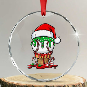 Cute Baseball Christmas Icecream Dripping Crystal Glass Ornament Holiday Ice Cream Cone with Santa Hat TS02 Transparent Glass 3'' Circle Print Your Wear