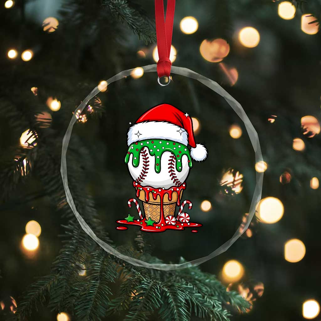 Cute Baseball Christmas Icecream Dripping Crystal Glass Ornament Holiday Ice Cream Cone with Santa Hat TS02 Print Your Wear