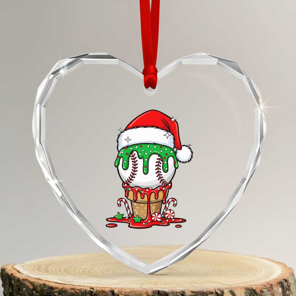 Cute Baseball Christmas Icecream Dripping Heart Crystal Glass Ornament Holiday Ice Cream Cone with Santa Hat TS02 Transparent Glass 3'' Heart Print Your Wear
