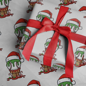 Cute Baseball Christmas Icecream Dripping Wrapping Paper Roll Holiday Ice Cream Cone with Santa Hat TS02 White Print Your Wear