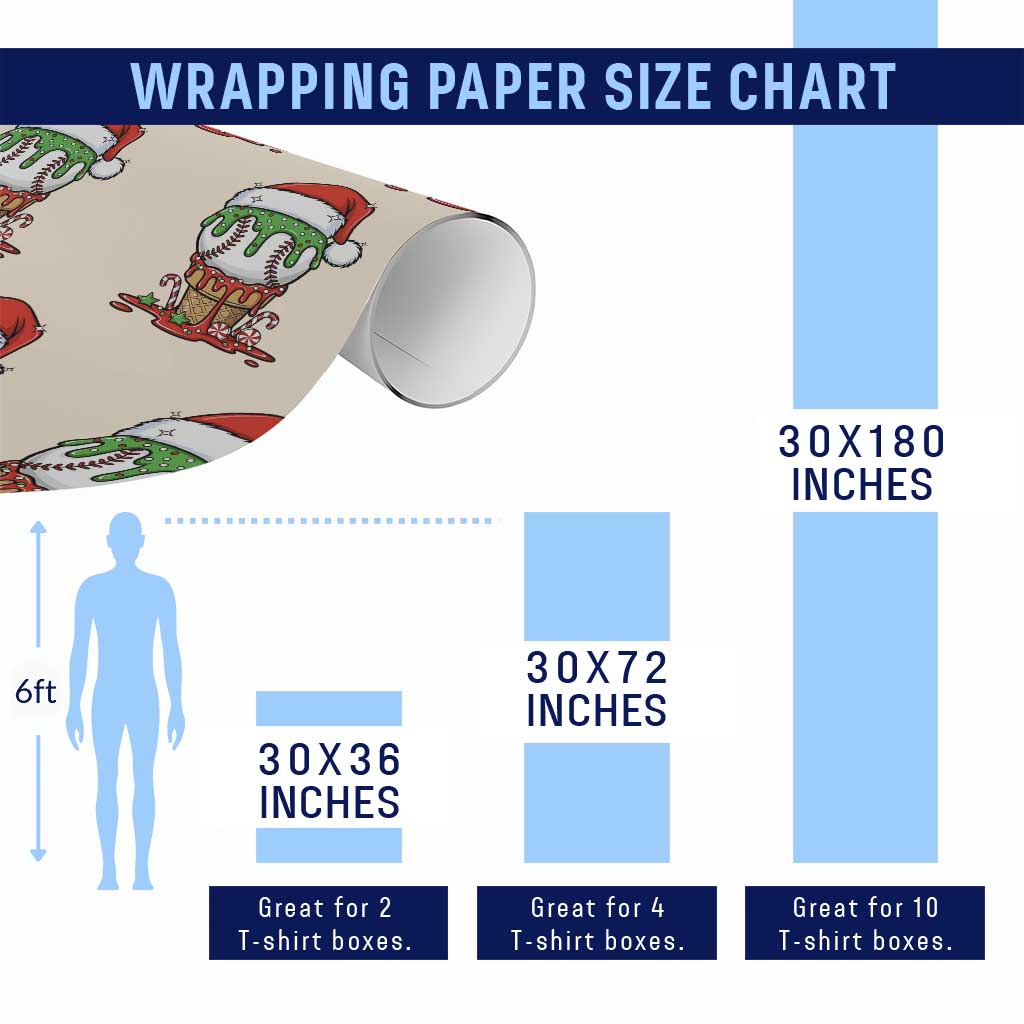 Cute Baseball Christmas Icecream Dripping Wrapping Paper Roll Holiday Ice Cream Cone with Santa Hat TS02 Print Your Wear