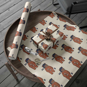 Cute Bear Holding Rugby Sport Fans Graphic Wrapping Paper Roll TS02 Beige Print Your Wear