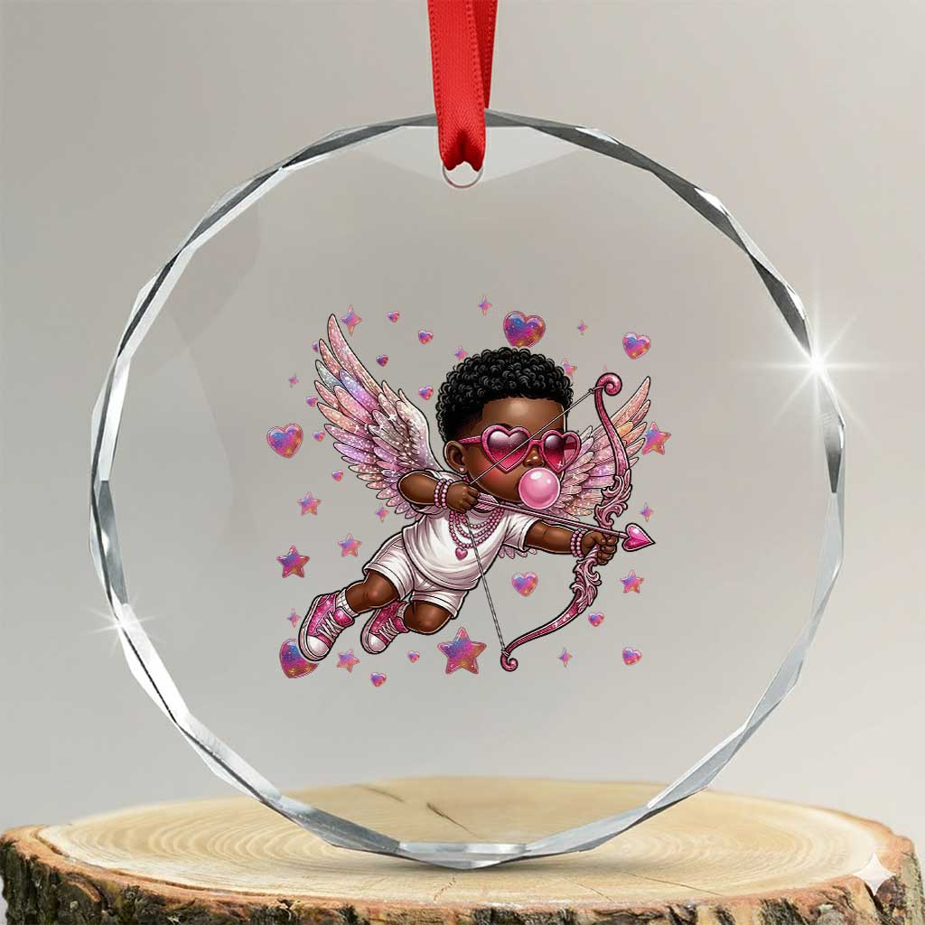 Cute Black Cupid Crystal Glass Ornament African American Valentines Day Gift TS12 Transparent Glass 3'' Circle Print Your Wear
