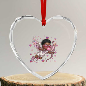 Cute Black Cupid Heart Crystal Glass Ornament African American Valentines Day Gift TS12 Transparent Glass 3'' Heart Print Your Wear