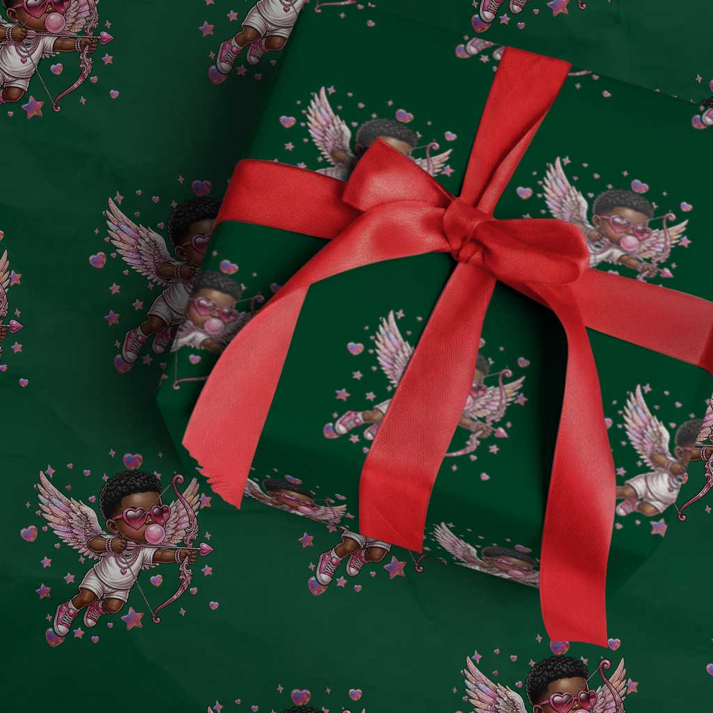 Cute Black Cupid Wrapping Paper Roll African American Valentines Day Gift TS12 Green Print Your Wear