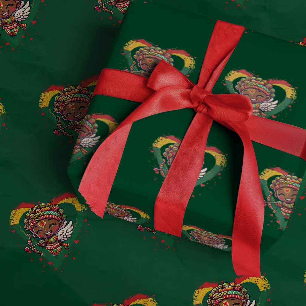Cute Black Cupid Wrapping Paper Roll Melanin Pride Valentines Day Gift TS12 Green Print Your Wear