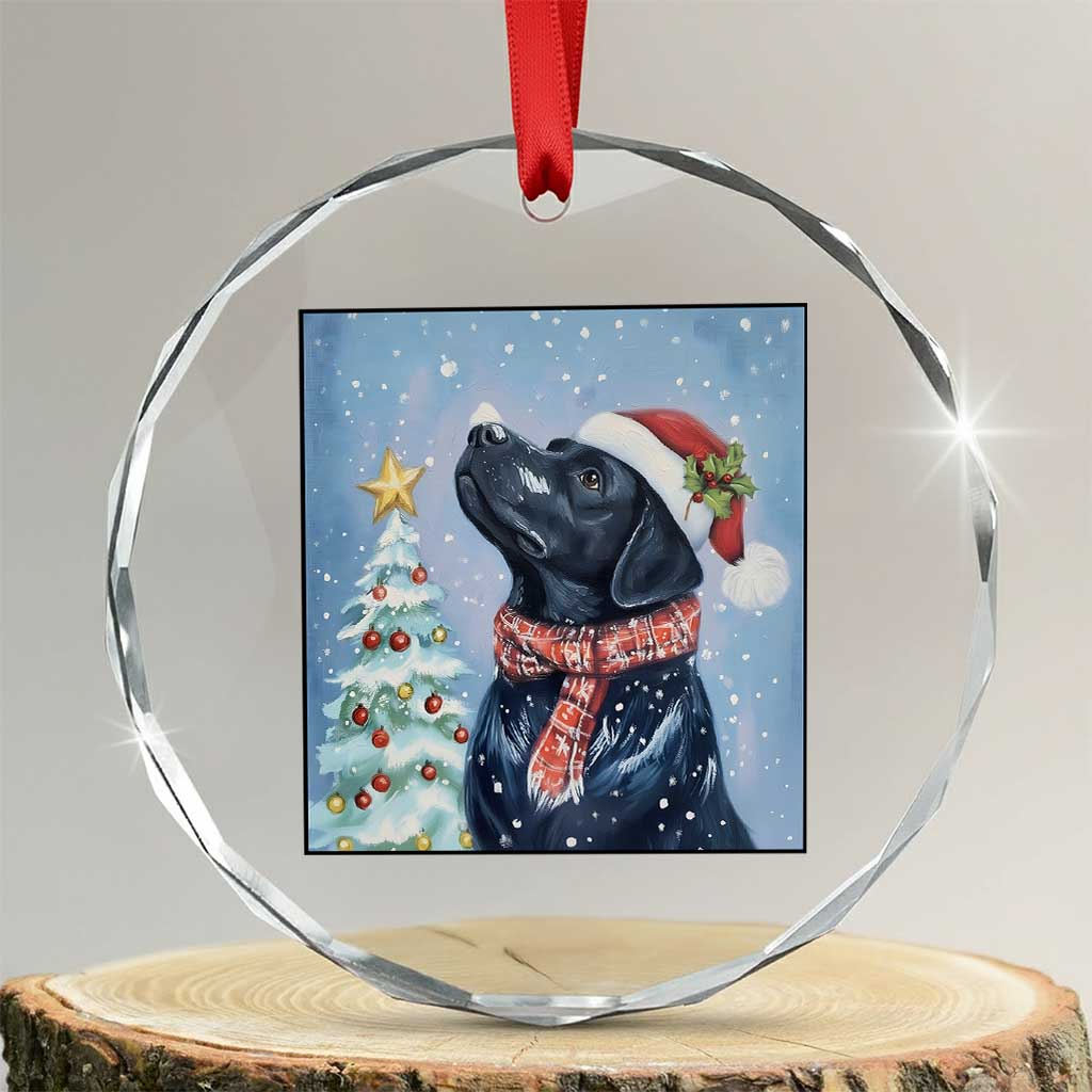Cute Black Lab Christmas Crystal Glass Ornament Holiday Dog Lover Gift Idea TS12 Transparent Glass 3'' Circle Print Your Wear