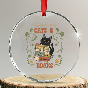 Cute Bookworm Gift Crystal Glass Ornament Easily Distracted By Cats And Books TS12 Transparent Glass 3'' Circle Print Your Wear