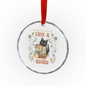 Cute Bookworm Gift Crystal Glass Ornament Easily Distracted By Cats And Books TS12 Print Your Wear