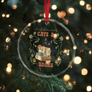 Cute Bookworm Gift Crystal Glass Ornament Easily Distracted By Cats And Books TS12 Print Your Wear