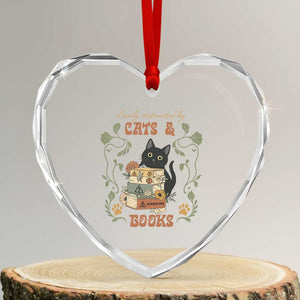 Cute Bookworm Gift Heart Crystal Glass Ornament Easily Distracted By Cats And Books TS12 Transparent Glass 3'' Heart Print Your Wear