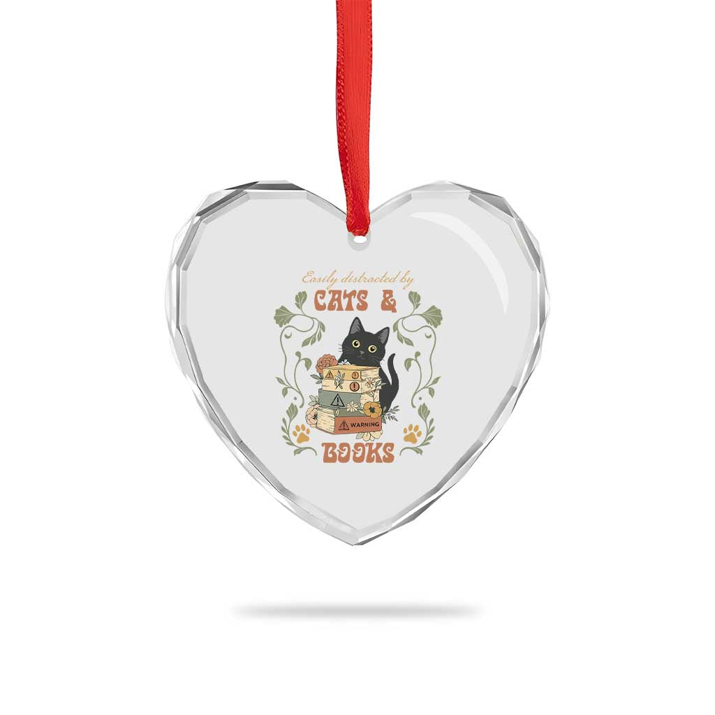 Cute Bookworm Gift Heart Crystal Glass Ornament Easily Distracted By Cats And Books TS12 Print Your Wear