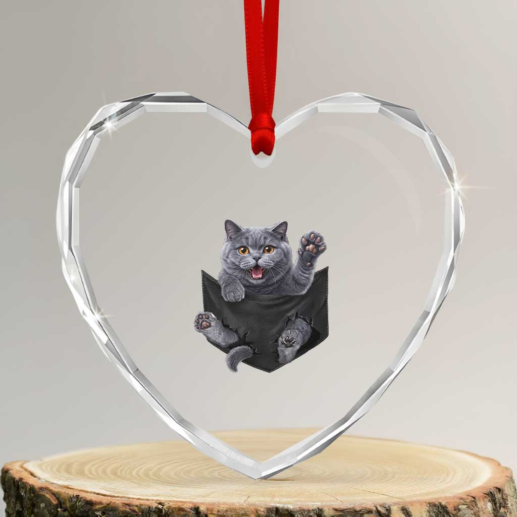 Cute British Shorthair Cat In Pocket Heart Crystal Glass Ornament Cat Lover TS12 Transparent Glass 3'' Heart Print Your Wear