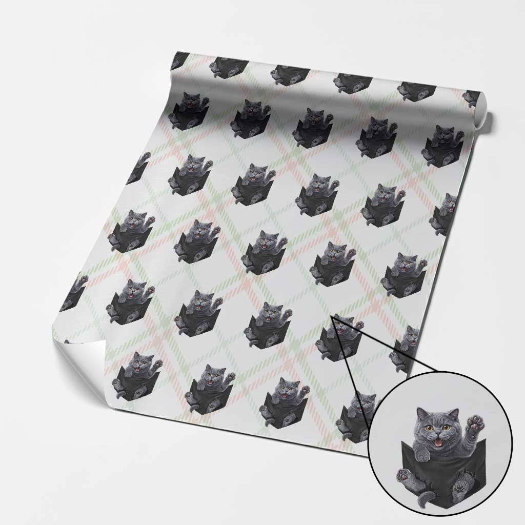 Cute British Shorthair Cat In Pocket Wrapping Paper Roll Cat Lover TS12 Christmas Plaid Print Your Wear