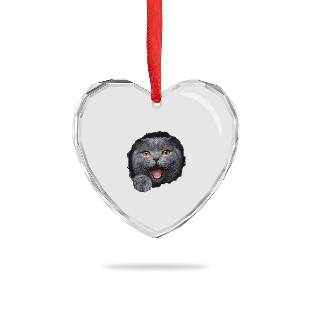 Cute British Shorthair Cat Peeking Through Cracked Wall Heart Crystal Glass Ornament TS12 Print Your Wear