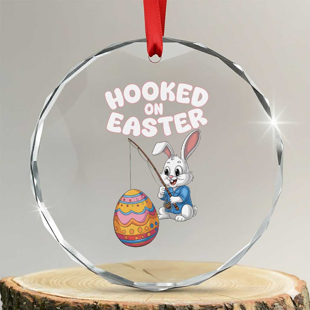 Cute Bunny Fishing Crystal Glass Ornament Hooked for Easter Eggs Funny Holiday TS02 Transparent Glass 3'' Circle Print Your Wear
