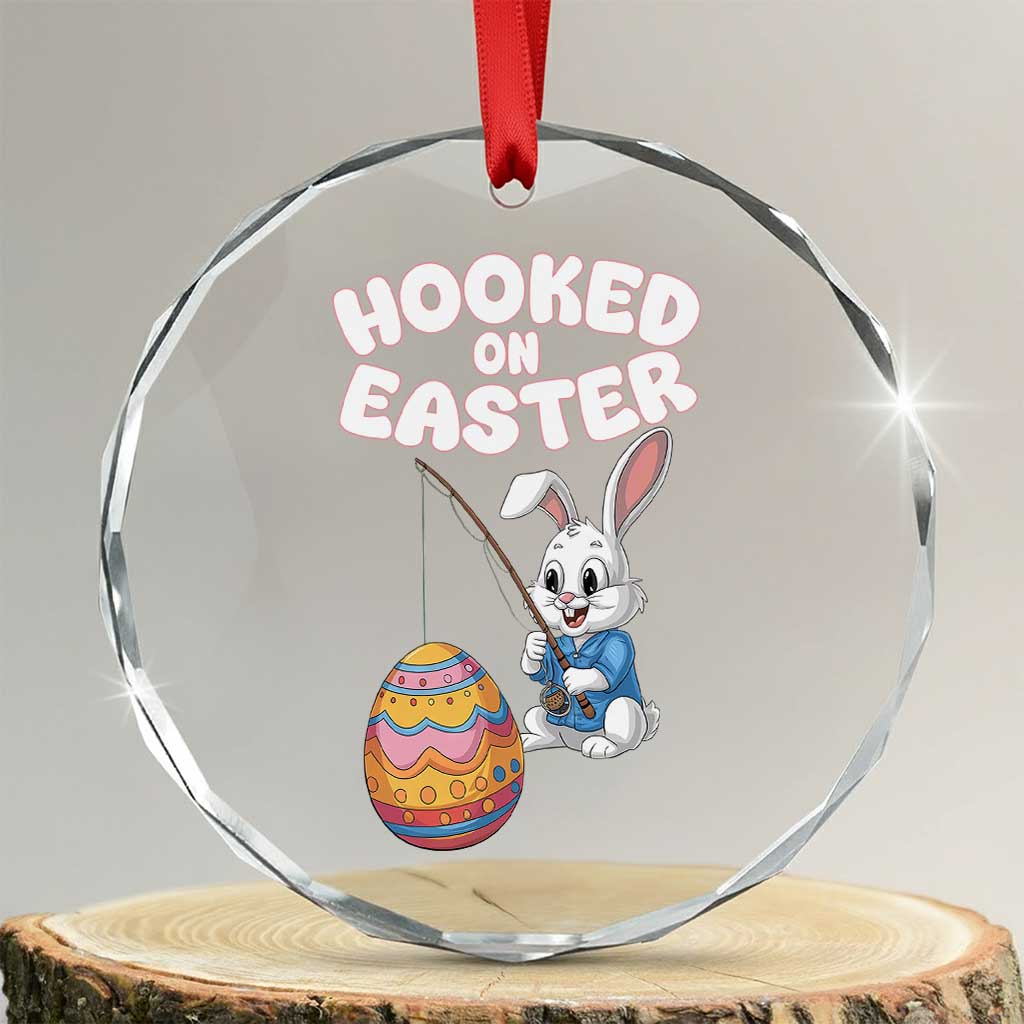 Cute Bunny Fishing Crystal Glass Ornament Hooked for Easter Eggs Funny Holiday TS02 Transparent Glass 3'' Circle Print Your Wear
