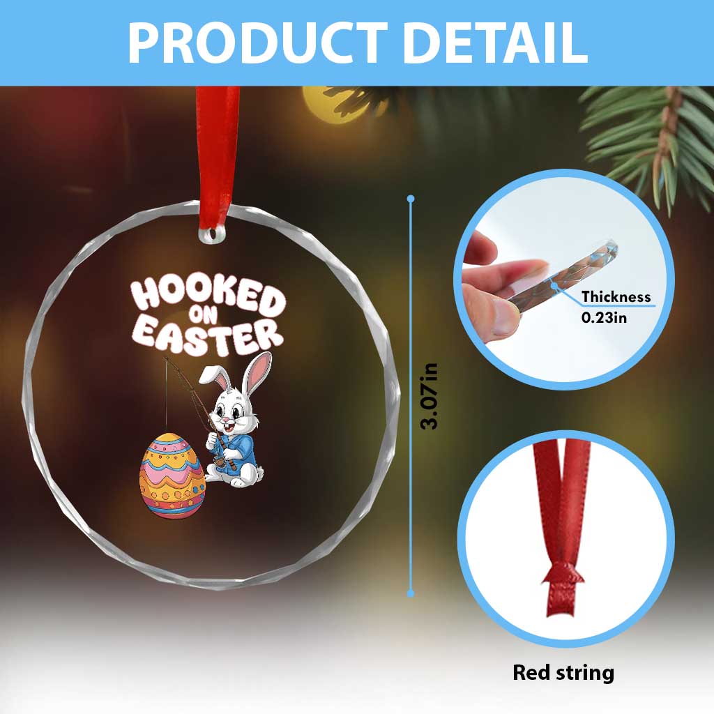 Cute Bunny Fishing Crystal Glass Ornament Hooked for Easter Eggs Funny Holiday TS02 Print Your Wear