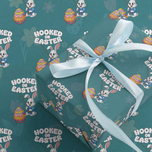 Cute Bunny Fishing Wrapping Paper Roll Hooked for Easter Eggs Funny Holiday TS02 Teal Print Your Wear