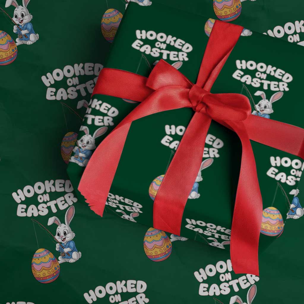 Cute Bunny Fishing Wrapping Paper Roll Hooked for Easter Eggs Funny Holiday TS02 Green Print Your Wear