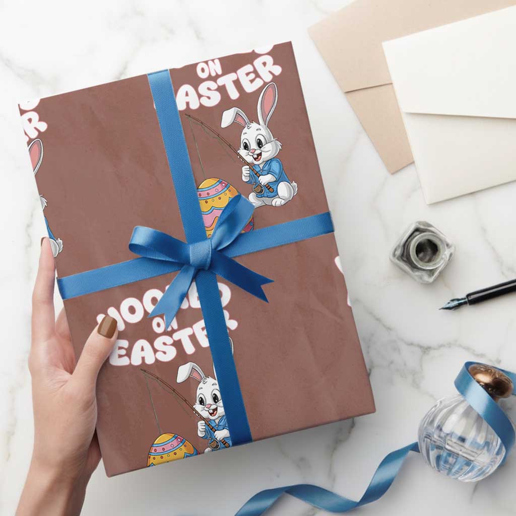 Cute Bunny Fishing Wrapping Paper Roll Hooked for Easter Eggs Funny Holiday TS02 Mocha Print Your Wear