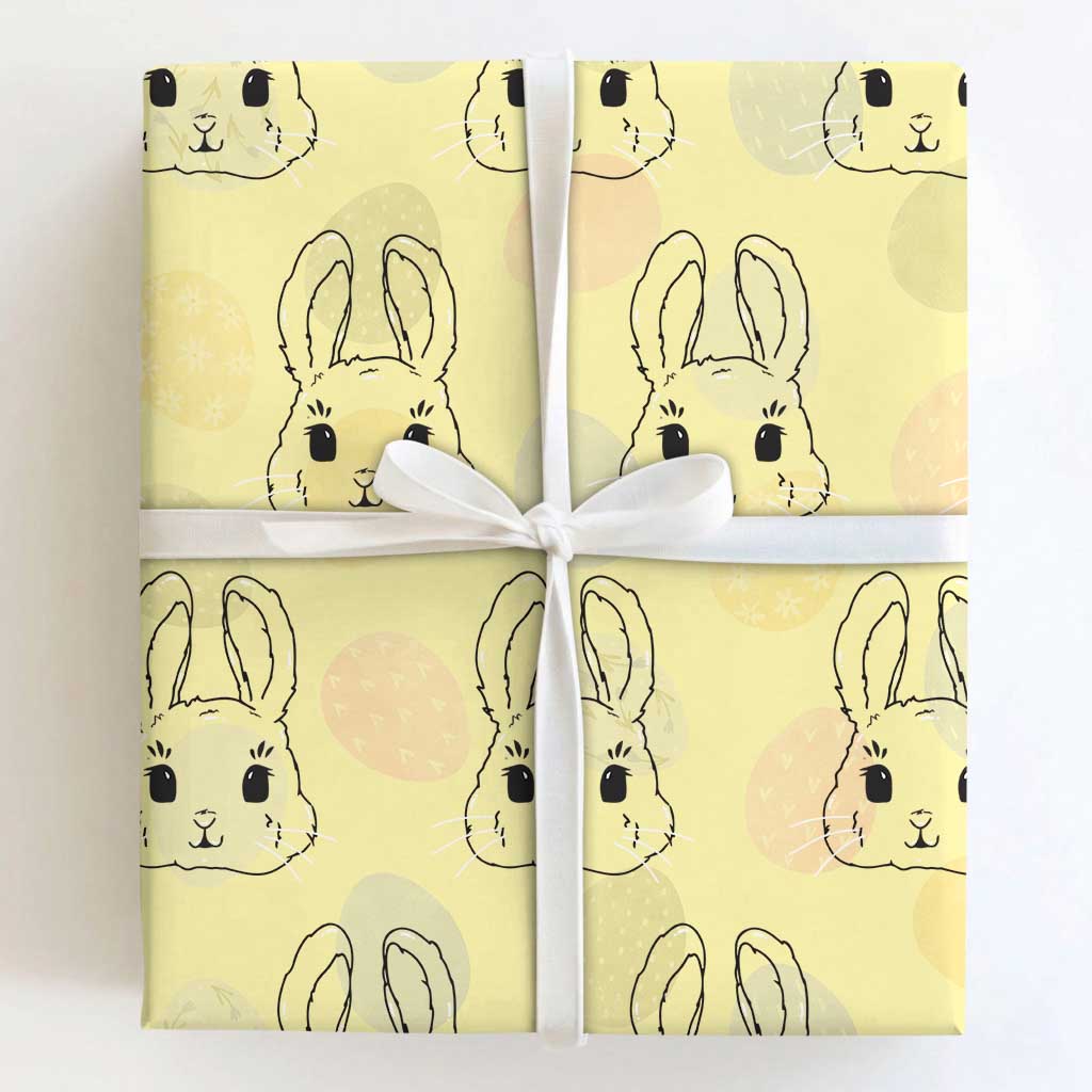 Cute Bunny Wrapping Paper Roll Kawaii Rabbit Happy Easter Day TS10 Light Yellow Print Your Wear