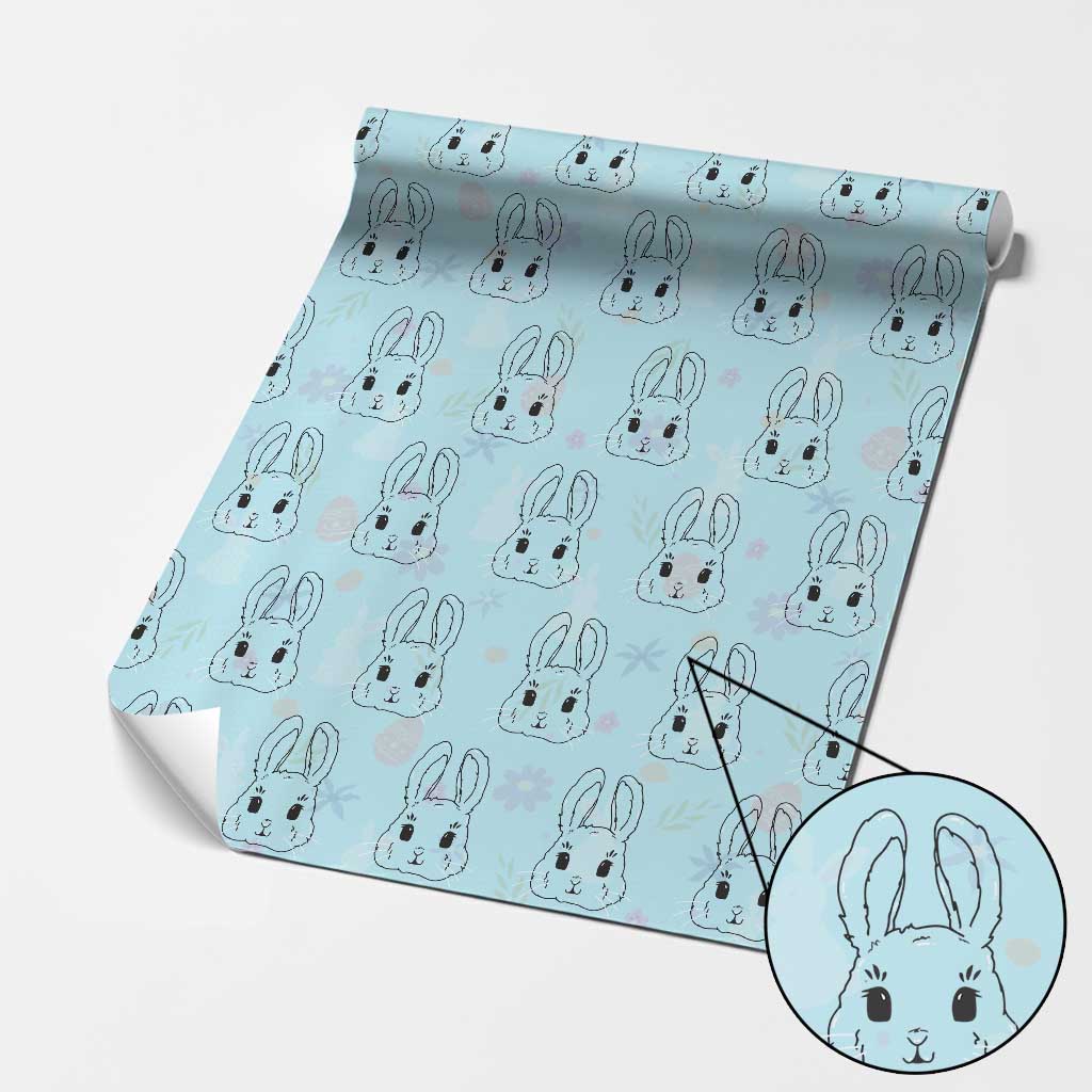 Cute Bunny Wrapping Paper Roll Kawaii Rabbit Happy Easter Day TS10 Light Blue Print Your Wear