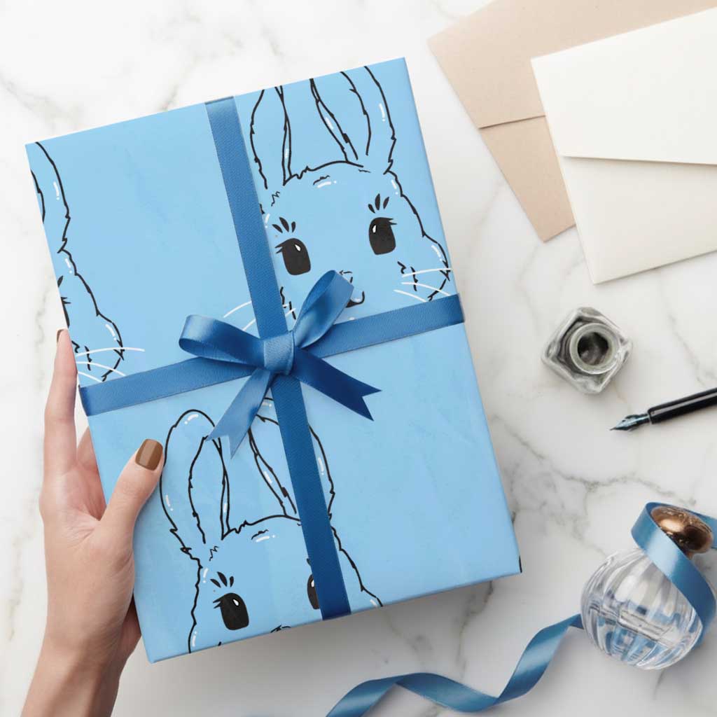 Cute Bunny Wrapping Paper Roll Kawaii Rabbit Happy Easter Day TS10 Light Blue Print Your Wear