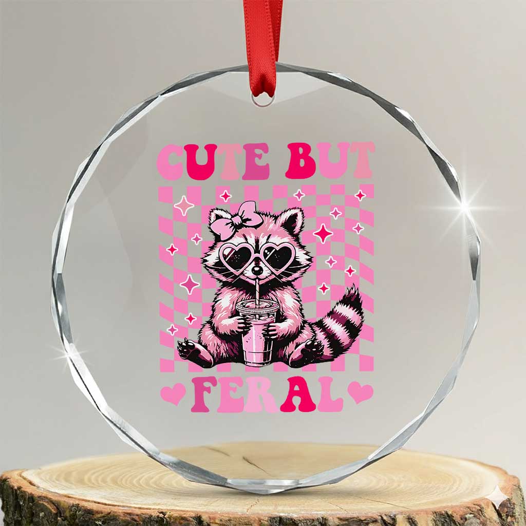 Cute But Feral Raccoon Crystal Glass Ornament Funny Sunglasses Trash Panda TS10 Transparent Glass 3'' Circle Print Your Wear