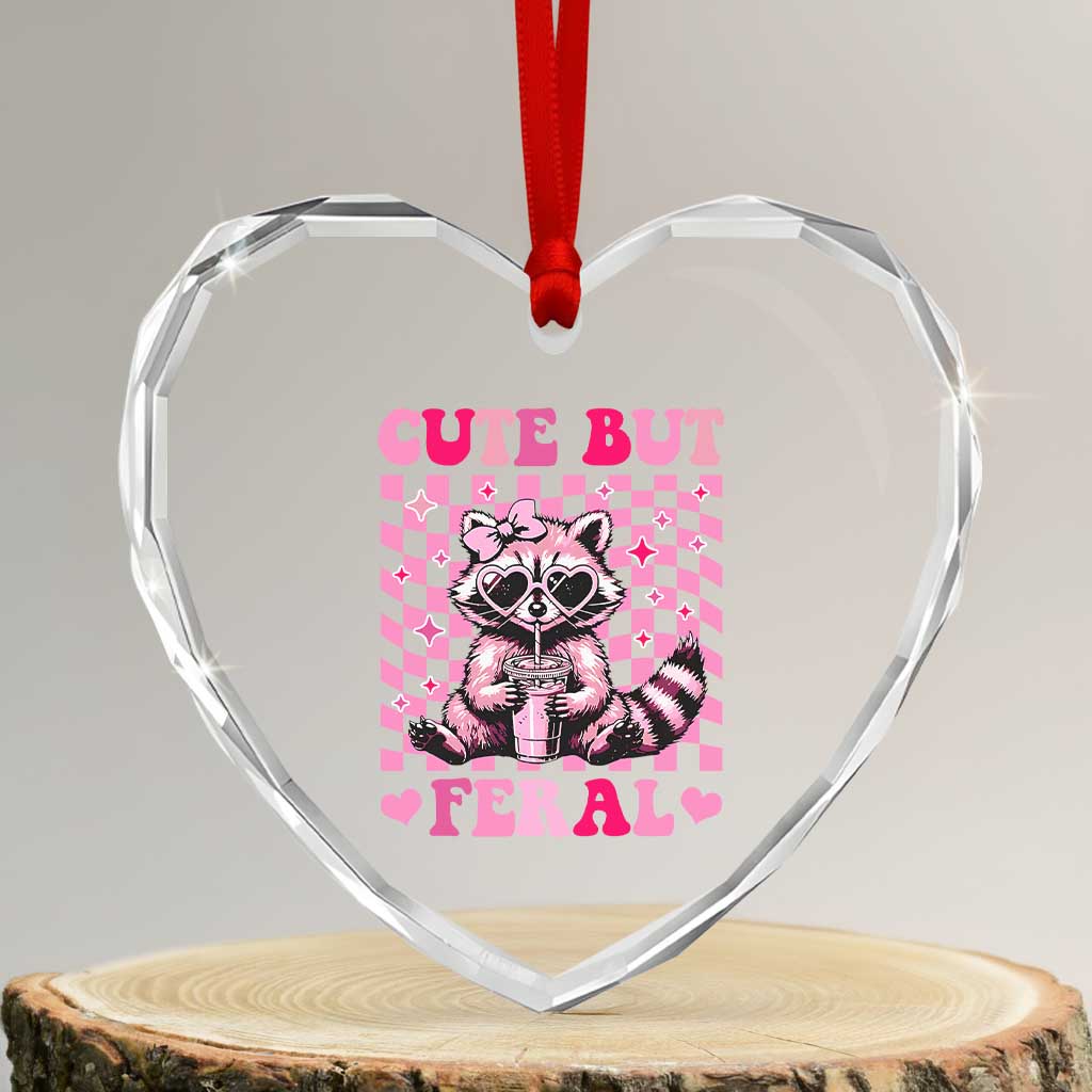 Cute But Feral Raccoon Heart Crystal Glass Ornament Funny Sunglasses Trash Panda TS10 Transparent Glass 3'' Heart Print Your Wear