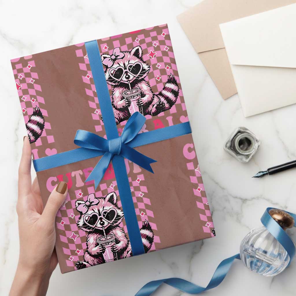 Cute But Feral Raccoon Wrapping Paper Roll Funny Sunglasses Trash Panda TS10 Mocha Print Your Wear