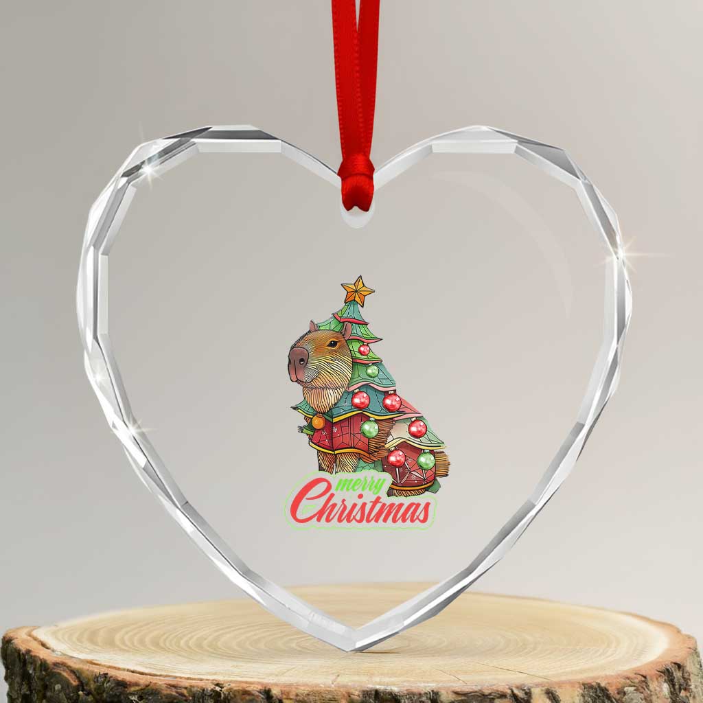 Cute Capybara Xmas Tree Heart Crystal Glass Ornament TS09 Transparent Glass 3'' Heart Print Your Wear
