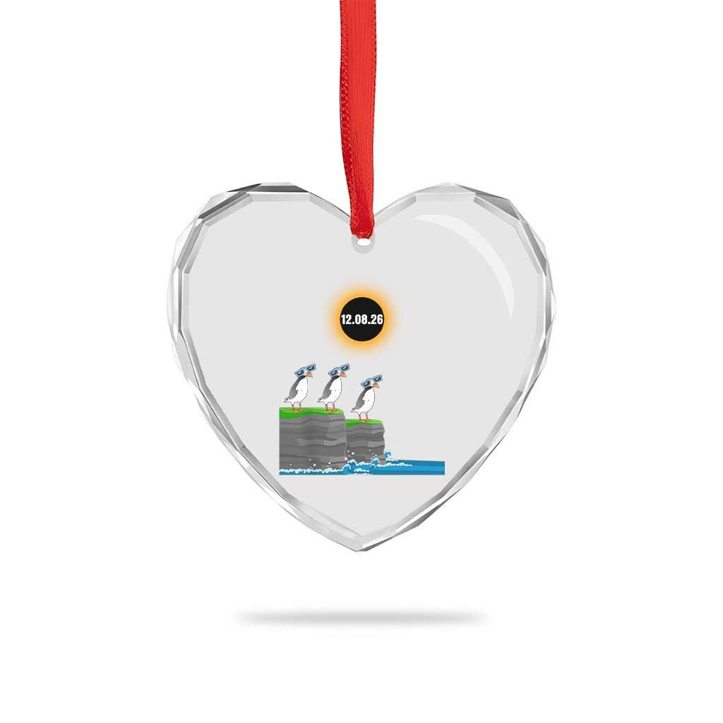 Cute Cartoon Puffins 2026 Total Solar Eclipse Heart Crystal Glass Ornament August 12 Totality Funny Astronomy Gift TS02 Print Your Wear