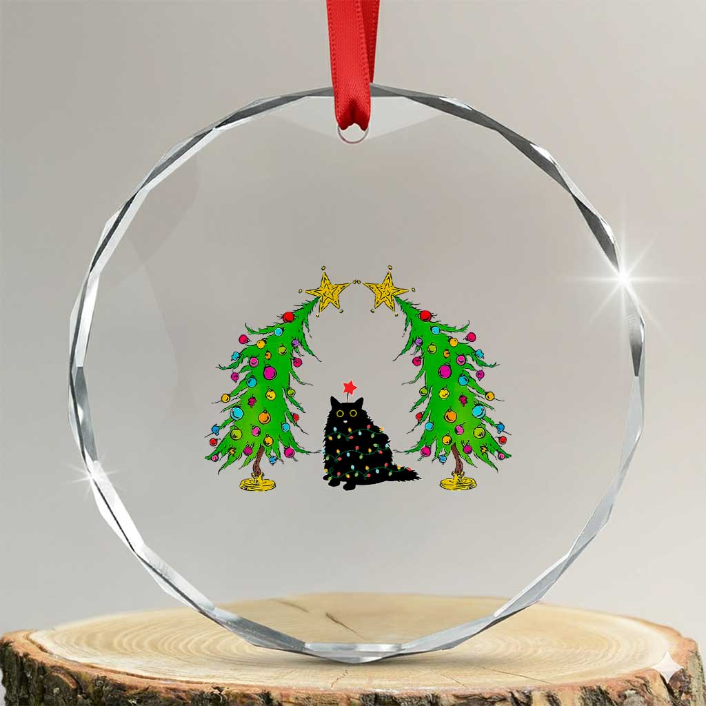 Cute Cat Crystal Glass Ornament Kitty Cat Lover Xmas Tree Lights TS10 Transparent Glass 3'' Circle Print Your Wear