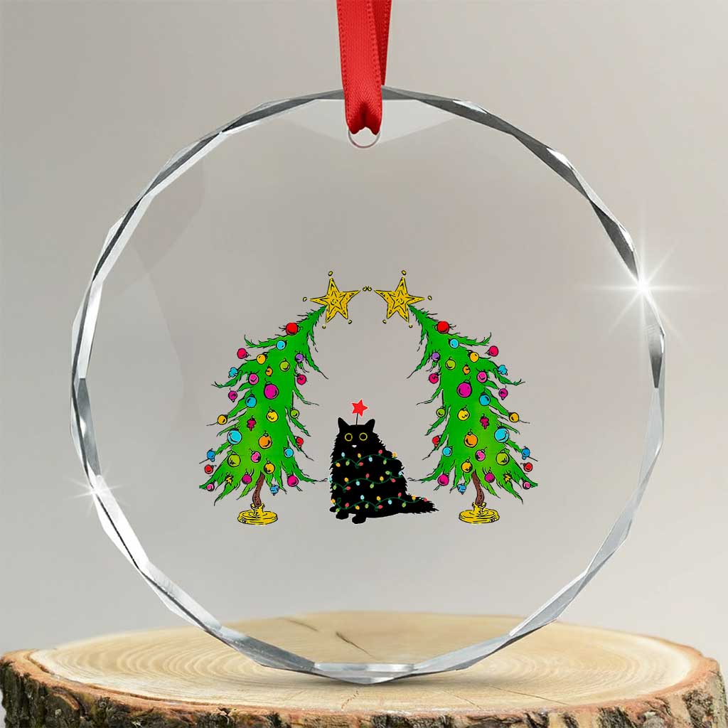 Cute Cat Crystal Glass Ornament Kitty Cat Lover Xmas Tree Lights TS10 Transparent Glass 3'' Circle Print Your Wear