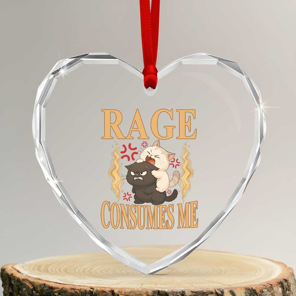Cute Cat Heart Crystal Glass Ornament Rage Is Consuming Me TS12 Transparent Glass 3'' Heart Print Your Wear