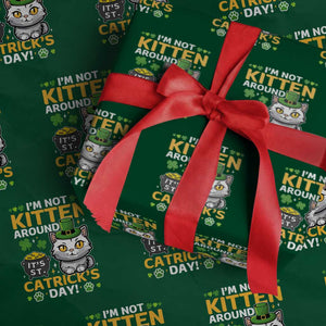 Cute Cat Leperchaun Wrapping Paper Roll Im Not Kitten Around Catrick's Day St Patricks TS02 Green Print Your Wear