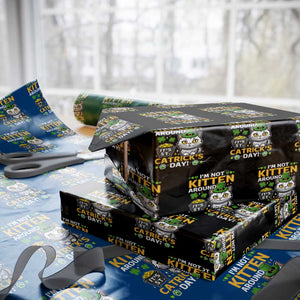 Cute Cat Leperchaun Wrapping Paper Roll Im Not Kitten Around Catrick's Day St Patricks TS02 Black Print Your Wear
