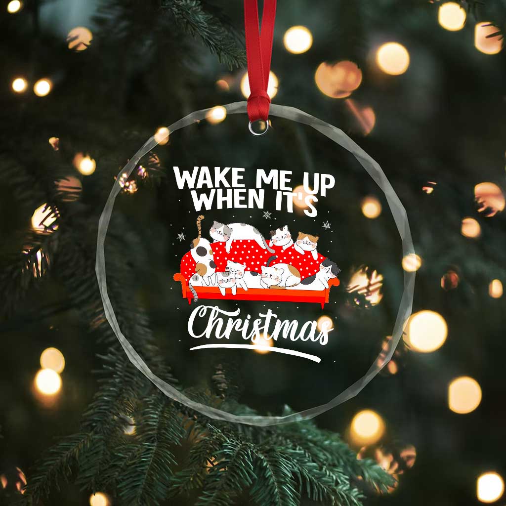 Cute Cat Wake Me Up When It's Xmas Chillin' Crystal Glass Ornament TS09 Print Your Wear