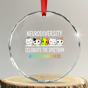 Cute Cats Autism Embrace Crystal Glass Ornament Neurodiversity Celebrate The Spectrum TS02 Transparent Glass 3'' Circle Print Your Wear