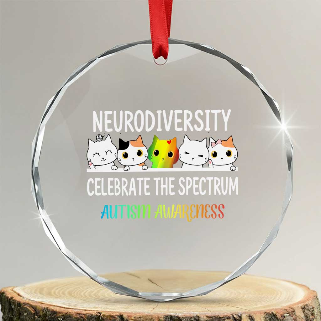 Cute Cats Autism Embrace Crystal Glass Ornament Neurodiversity Celebrate The Spectrum TS02 Transparent Glass 3'' Circle Print Your Wear